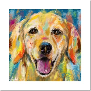 Artistic and Colorful Painting of Golden Retriever Smiling Posters and Art